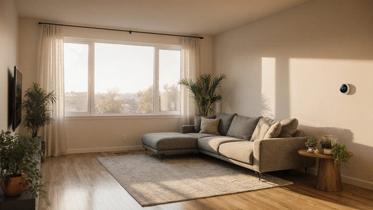 Fertig renoviertes Wohnzimmer mit großen Energiesparfenstern und gemütlicher Atmosphäre.