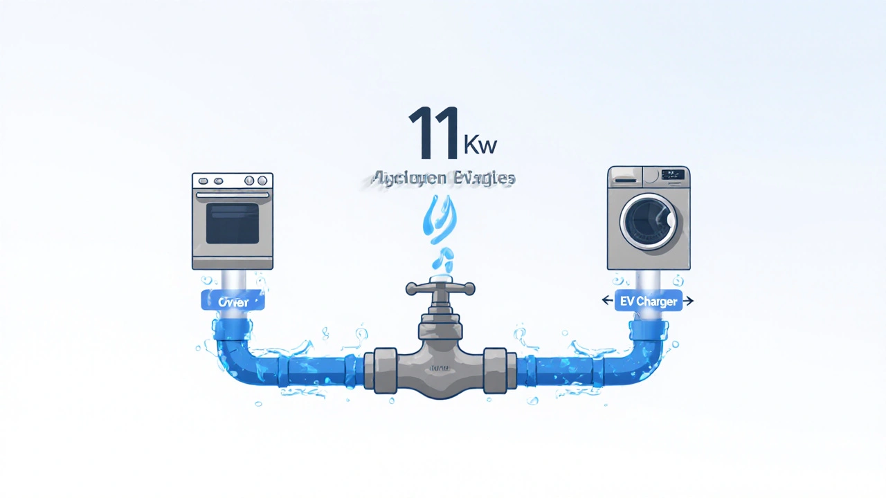 Wasserhahn-Modell mit intelligentem Ventil, das Stromverbrauch von Haushalt und E-Auto ausgleicht.