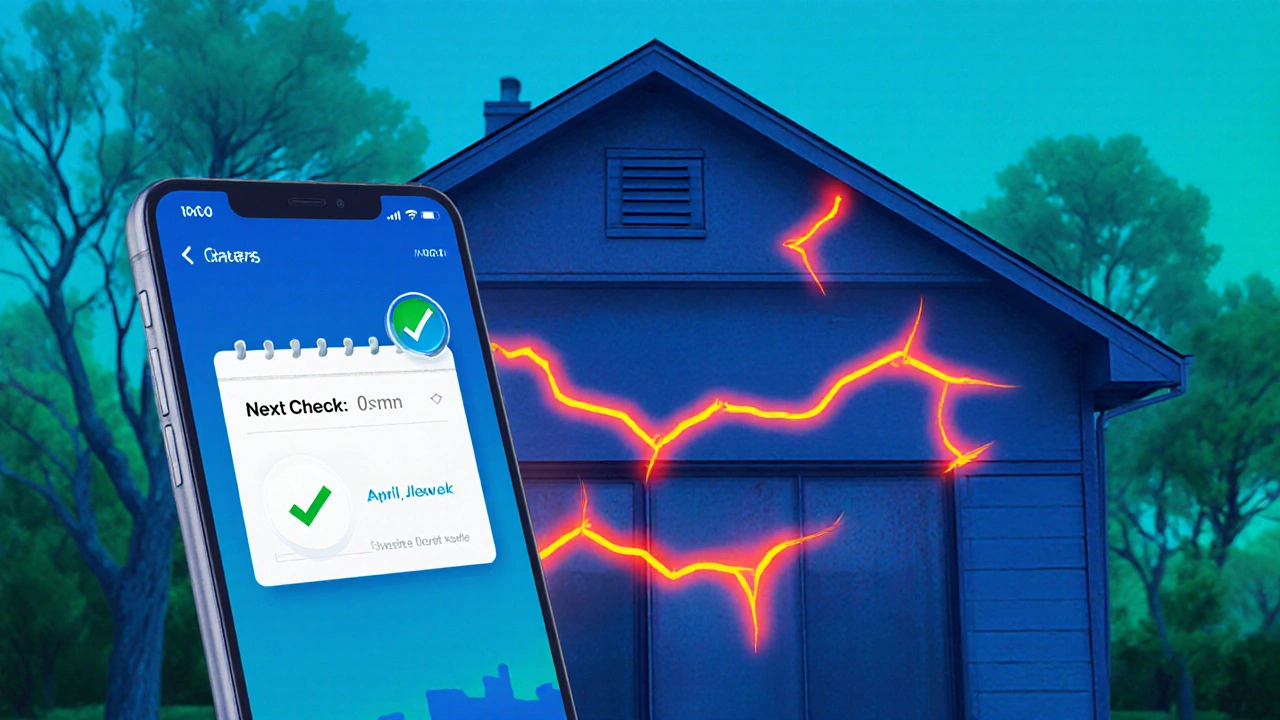 Smartphone-App zeigt künstlich hervorgehobene Mikrisse in der Fassade und erinnert an den nächsten Wartungstermin.