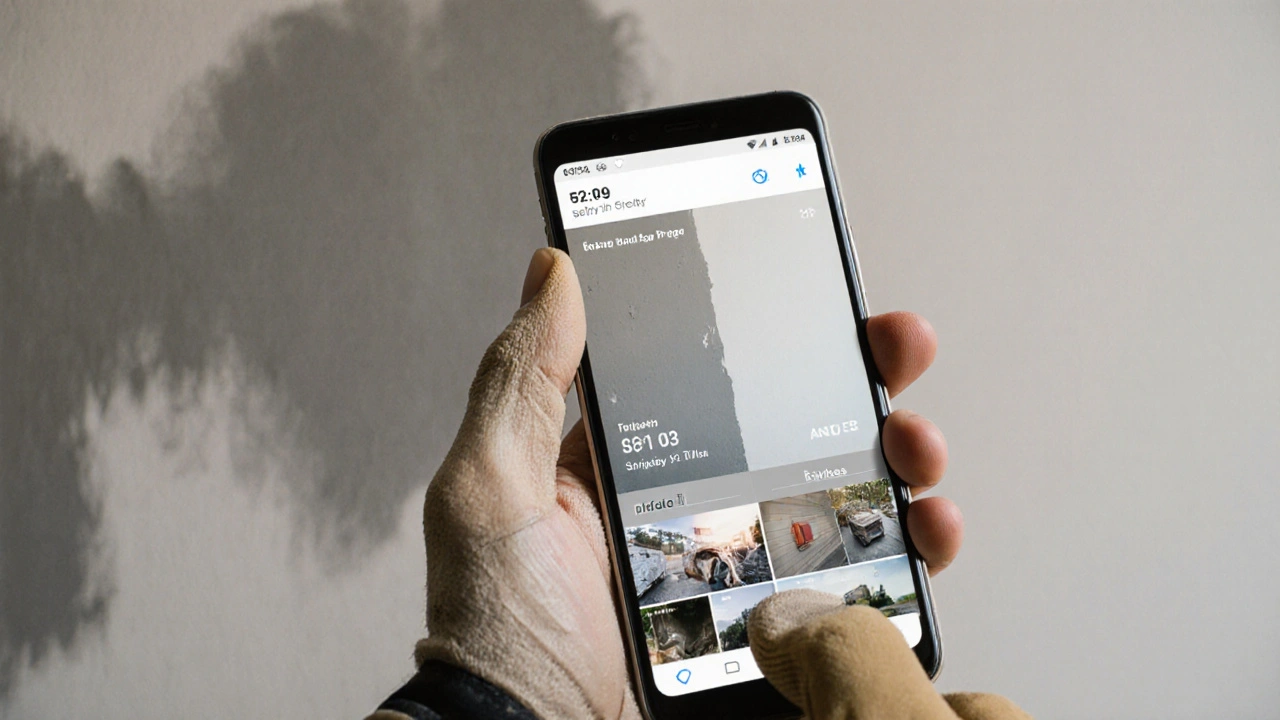 Smartphone zeigt einen Vergleich zwischen einem fehlerhaften und einem perfekten DIY-Ergebnis.