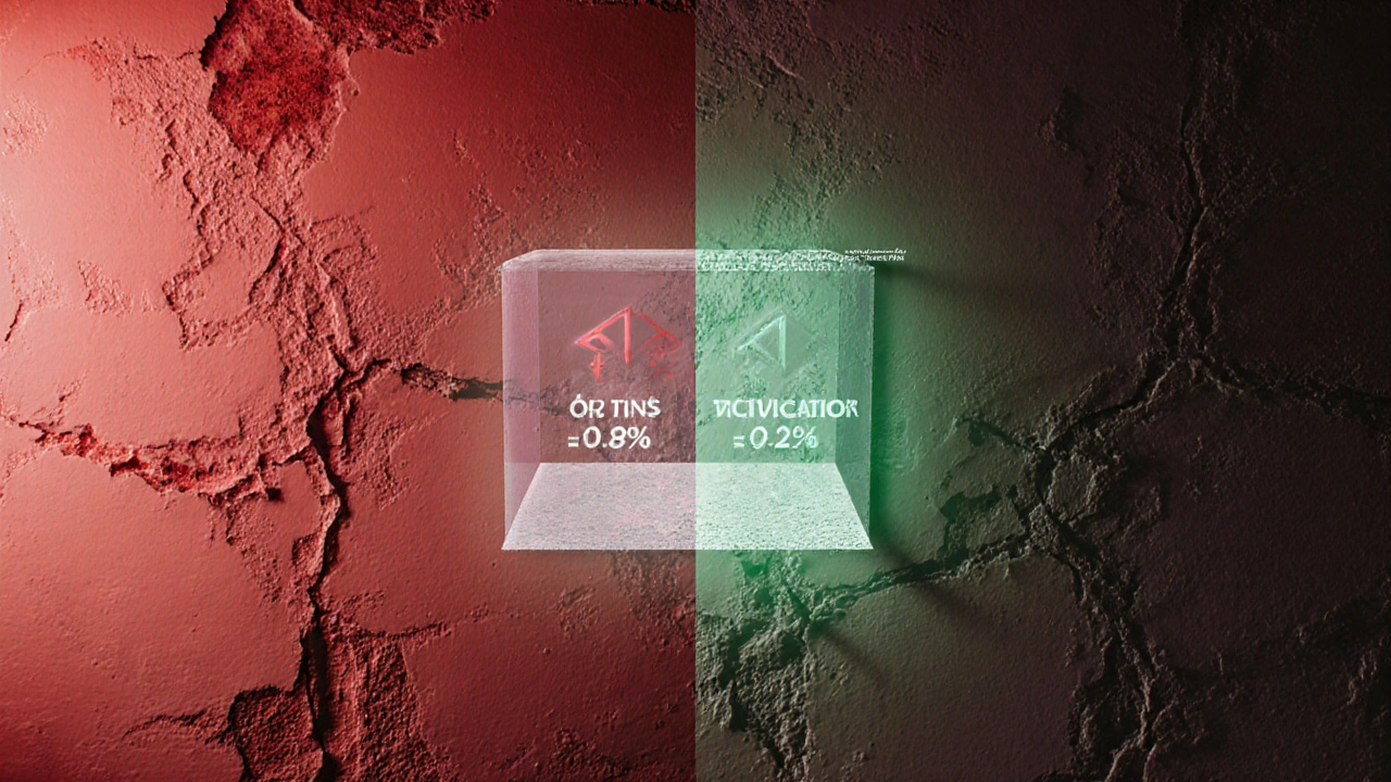 Vergleich: beschädigte Wand links, sanierter Putz rechts mit Feuchtigkeitsabfuhr.