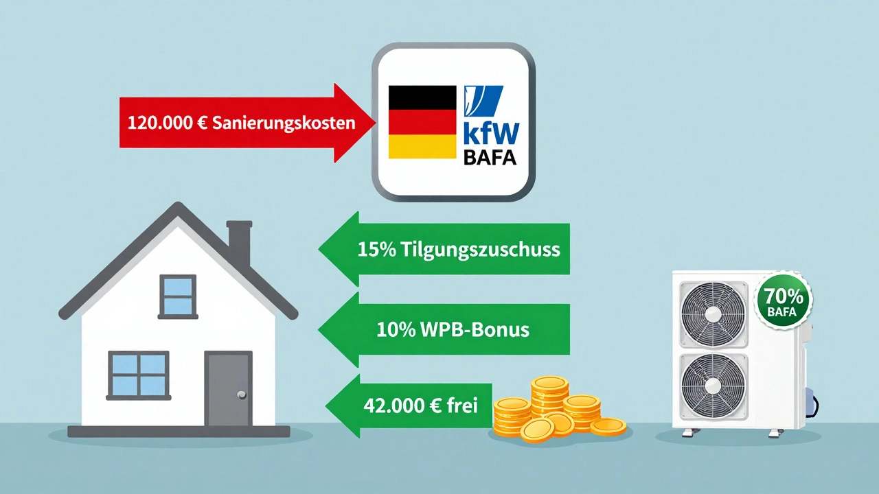 Finanzierungsdiagramm mit KfW- und BAFA-Förderbeträgen für Hausmodernisierung