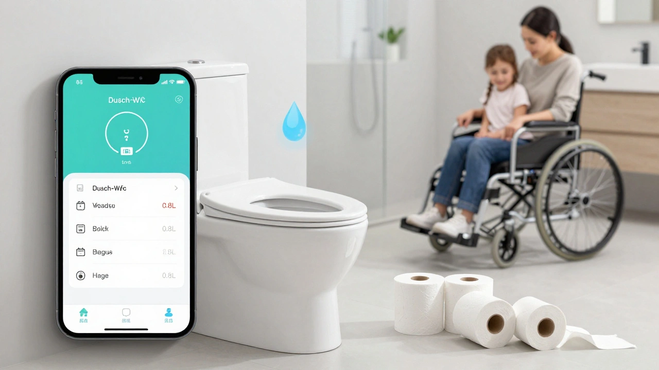 Intelligente Dusch-WC-App-Steuerung mit geringem Wasserverbrauch und barrierefreiem Gebrauch.