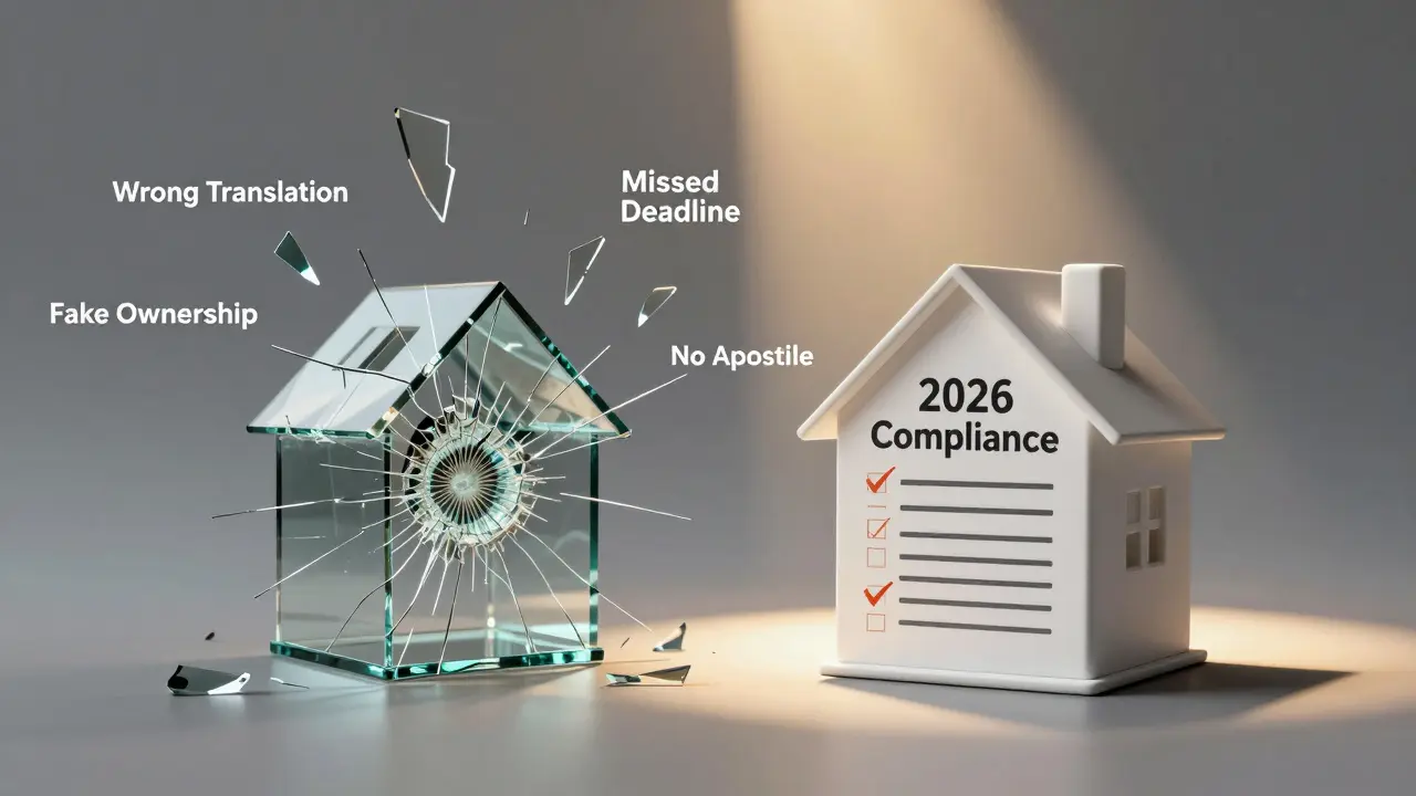 Zerbrochene Immobilie durch Fehler vs. stabile Immobilie durch korrekte Checkliste – 2026-Konformität.