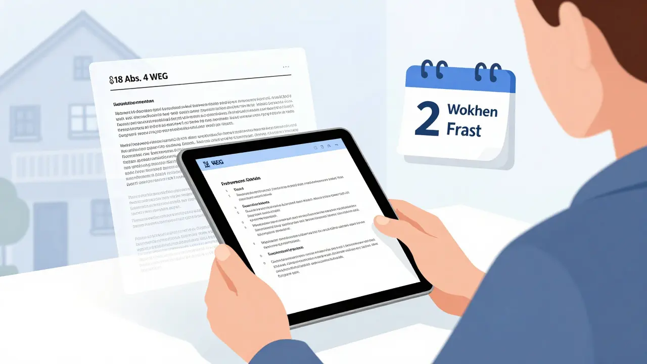 Ein Eigentümer greift über ein Tablet auf digitale WEG-Dokumente wie Versammlungsprotokolle zu.