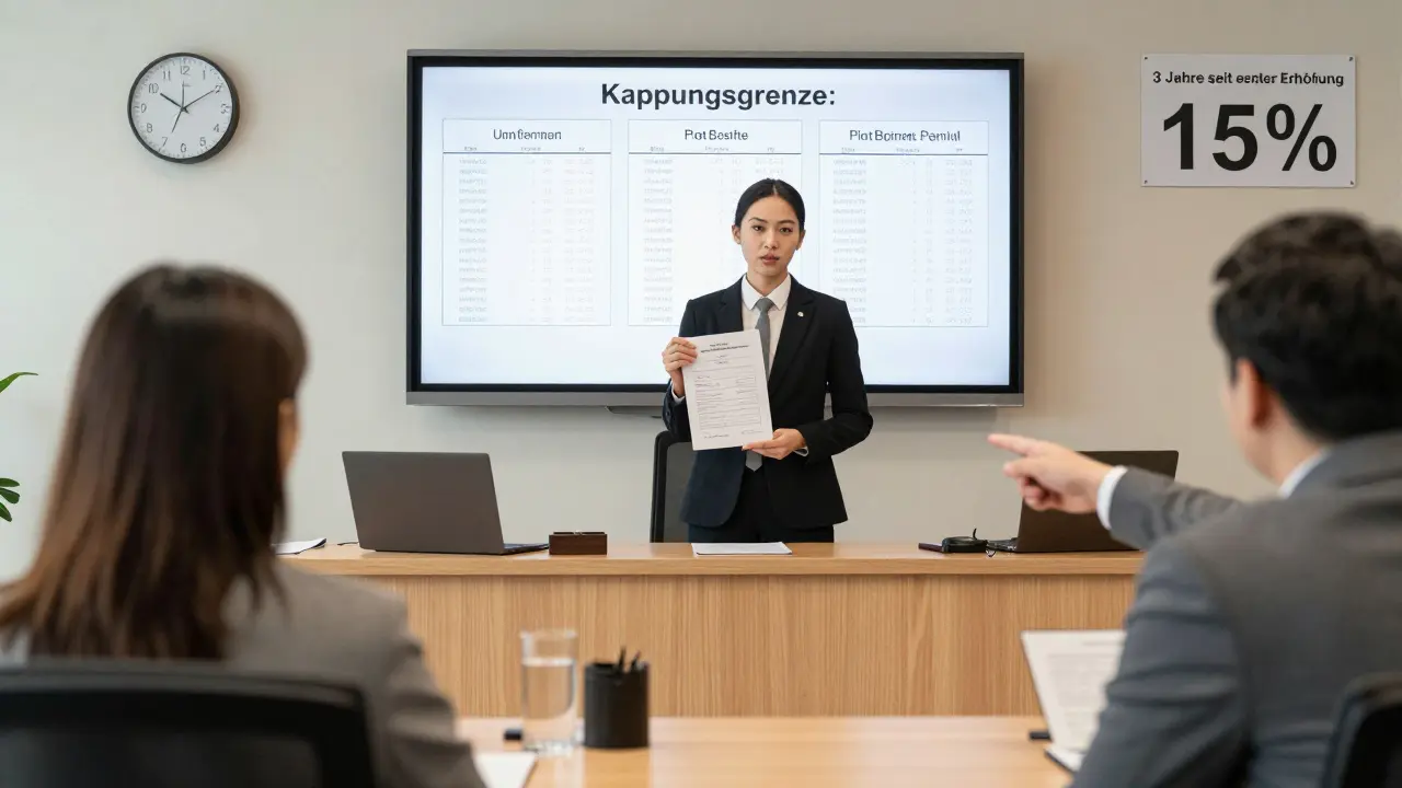 Gerichtsverfahren wegen Mieterhöhung: Vermieter präsentiert Vergleichswohnungen, Kappungsgrenze ist zentral.