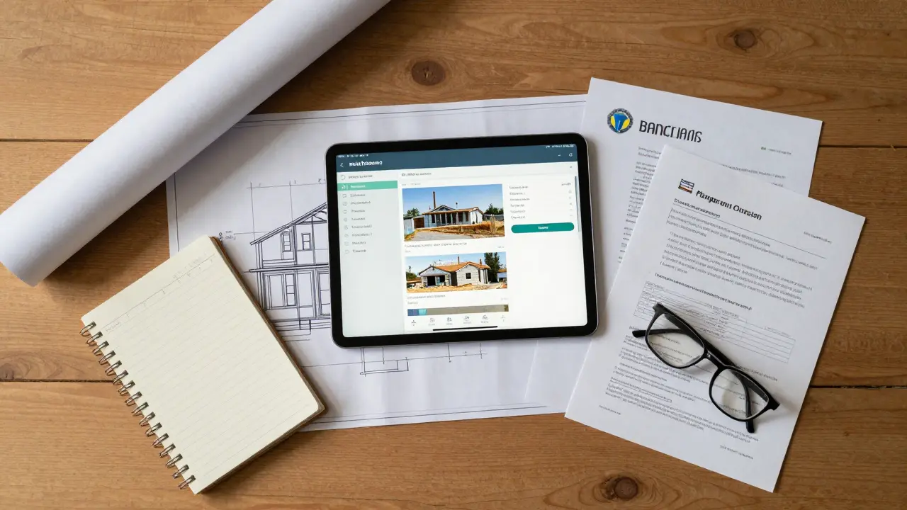 Baupläne, Zeitprotokolle und Dokumente zur Anerkennung der Eigenleistung.