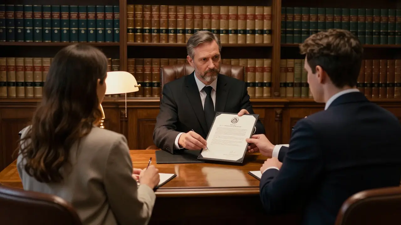 Ein Notartermin zur Beurkundung einer Teilungserklärung in einem Büro.