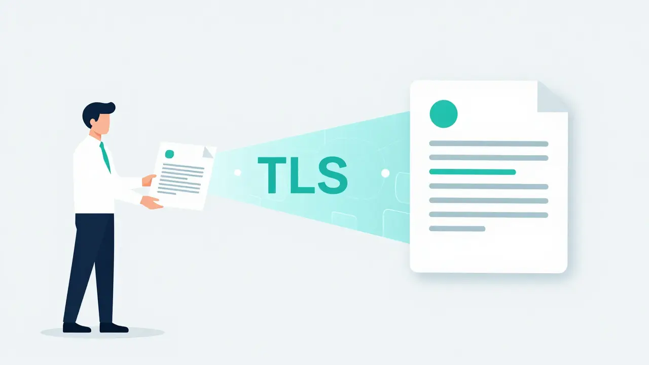 Illustration einer verschlüsselten Datenübertragung zwischen Vermieter und Mieter.