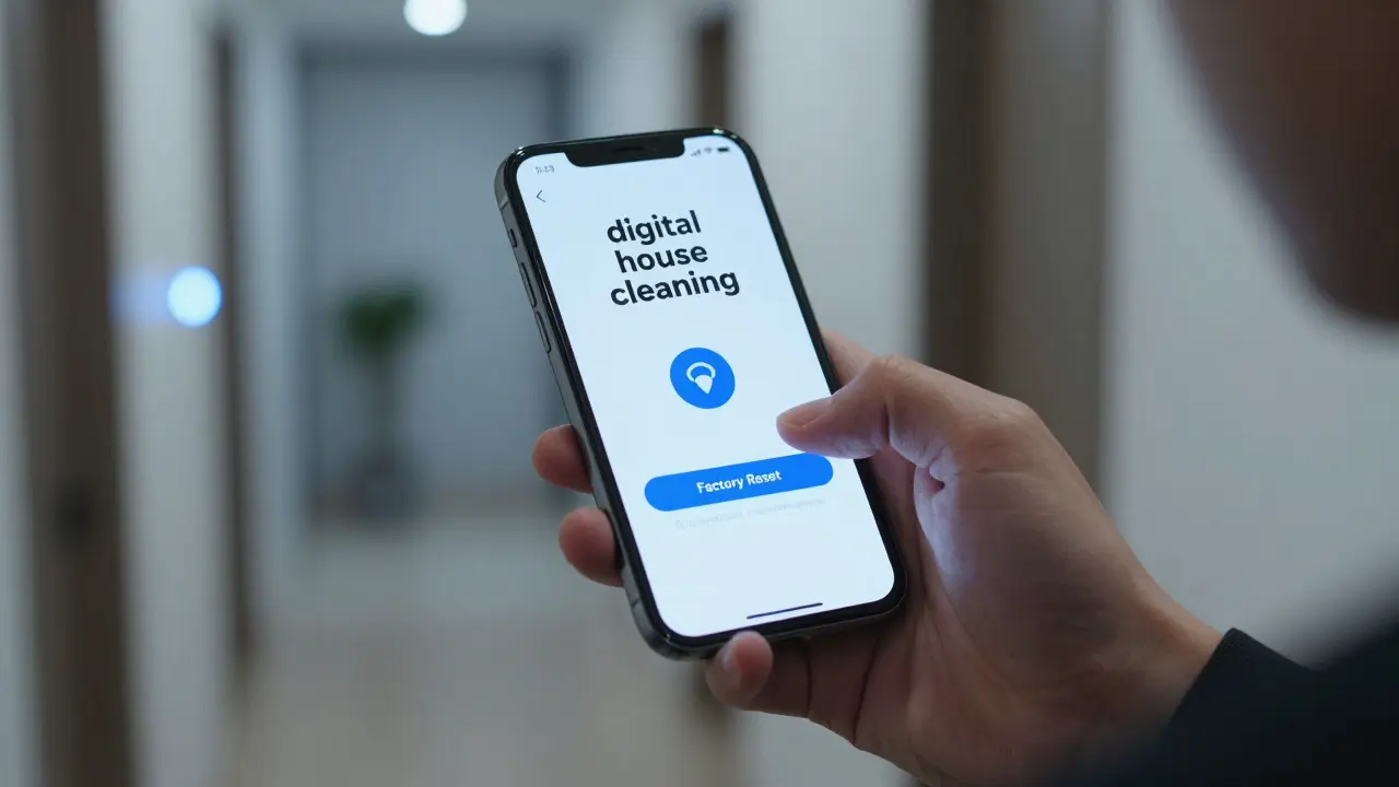 Nahaufnahme eines Smartphones beim Zurücksetzen der Smart-Home-Administratorrechte.