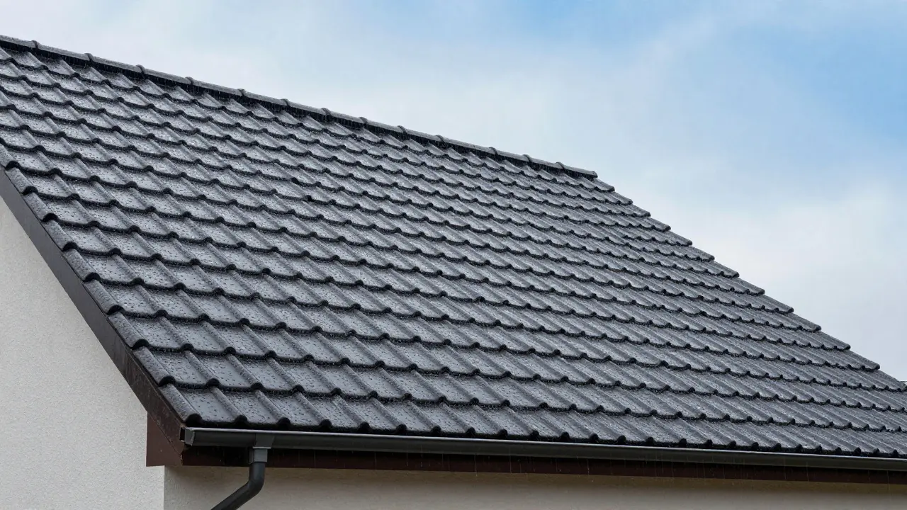 Sauberes, gepflegtes Hausdach mit perfektem Wasserablauf bei Regen