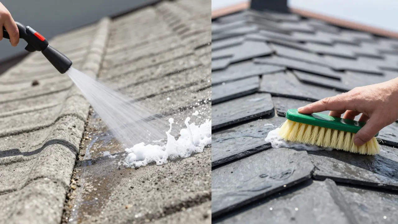Vergleich zwischen Hochdruckreinigung und manueller Reinigung eines Daches