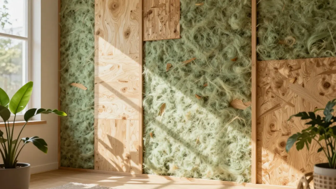 Natürliche Dämmmaterialien wie Hanf und Holzfaser in einem gesunden Wohnraum