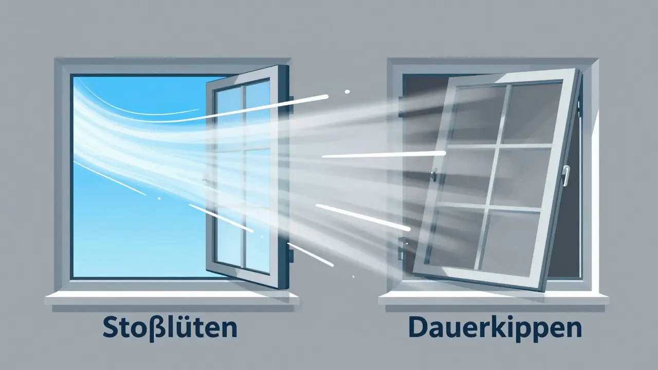Vergleich von Stoßlüften versus gekippten Fenstern