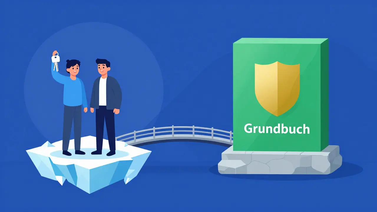 Grafik zur Lücke zwischen Vertrag und Eigentum im Grundbuch
