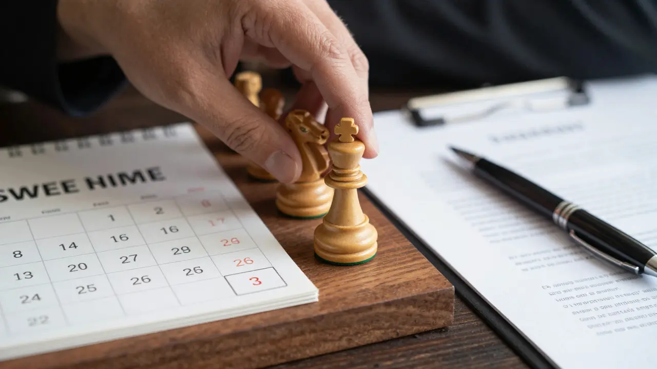 Schachzug und Kalender symbolisieren strategisches Timing für Kredite
