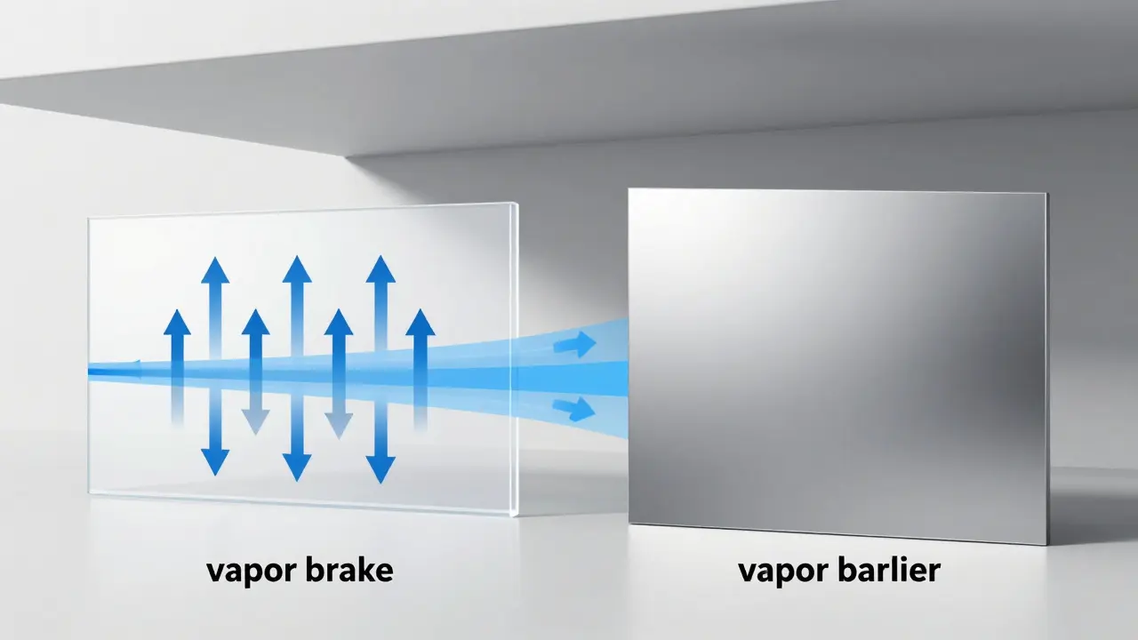 Vergleich von dampfdurchlässiger Bremse und dichter Sperre als 3D-Visualisierung