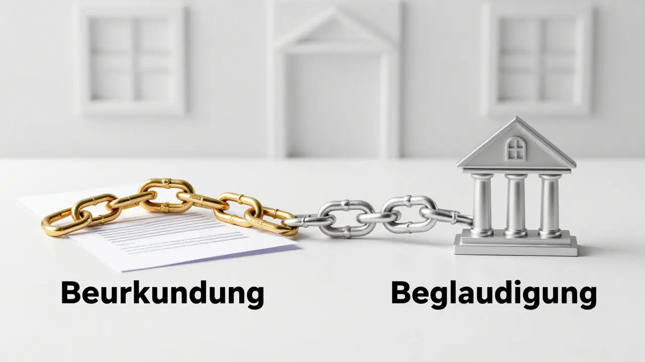 Visueller Vergleich zwischen teurer Beurkundung und günstiger Beglaubigung