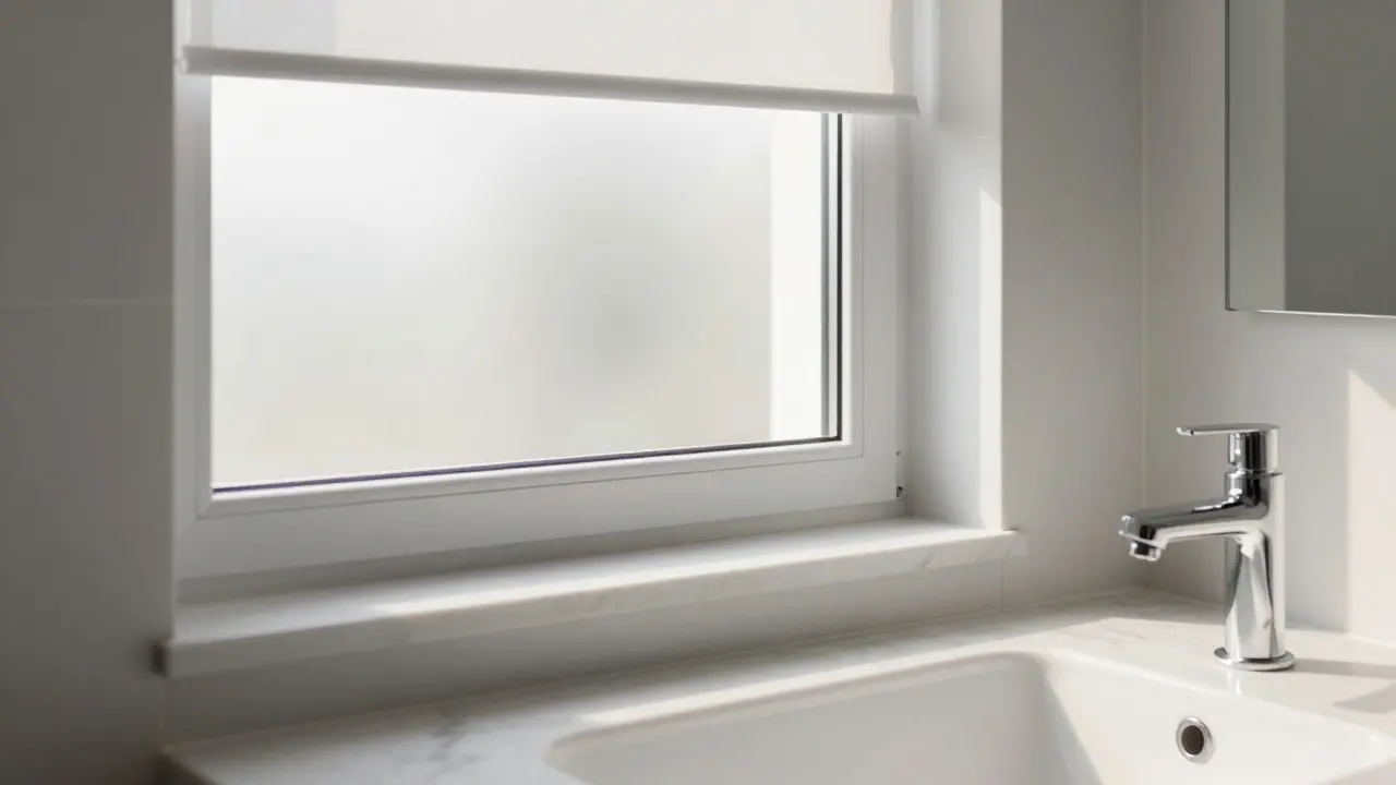 Hohes Oberlicht bringt diffuses Tageslicht ins Badezimmer über dem Waschbecken