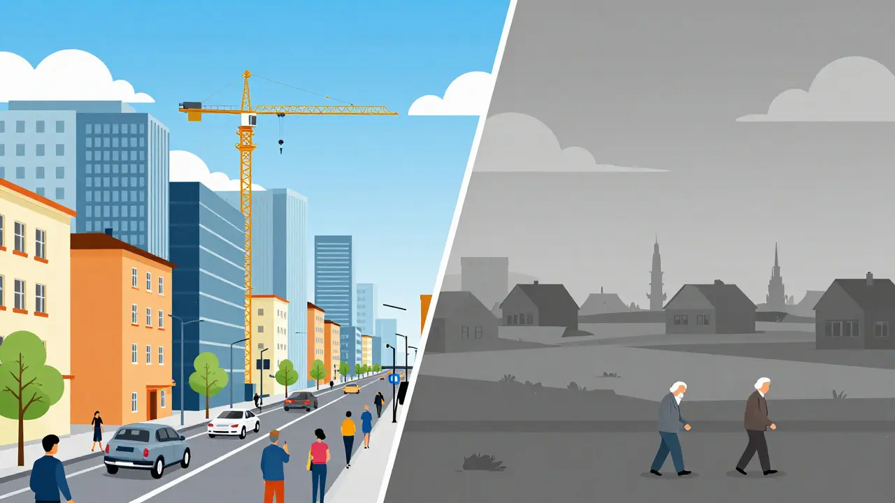 Kontrast zwischen wachsender Stadt und schrumpfendem Land