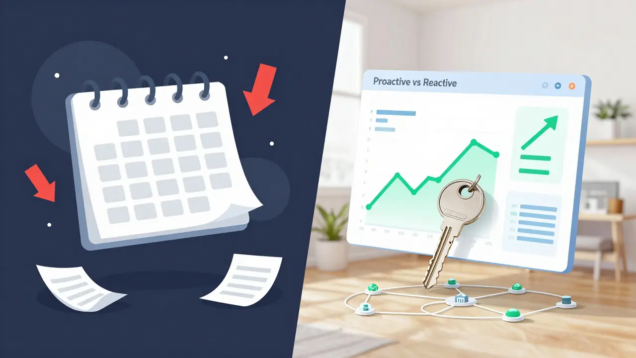 Konzeptgrafik proaktives Immobilienmanagement mit Datenanalyse