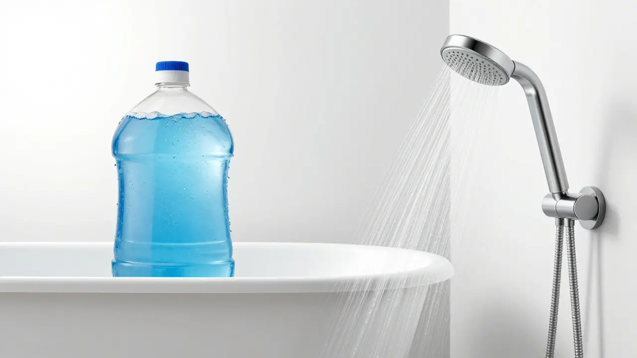 Konzeptioneller Vergleich: Große Wassermenge in der Wanne gegenüber sparsamer Dusche.