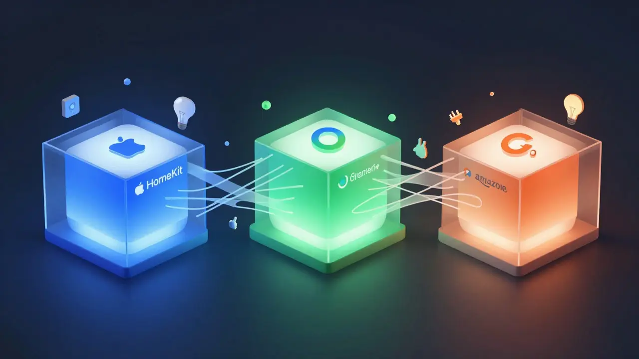 Abstrakte Darstellung von isolierten Smart-Home-Ökosystemen ohne Verbindung