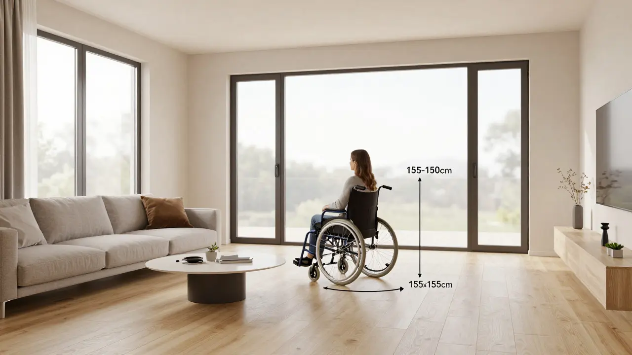 Barrierefreies Wohnzimmer planen: DIN 18040-2 Maße, Abstände und Bewegungsflächen richtig anwenden