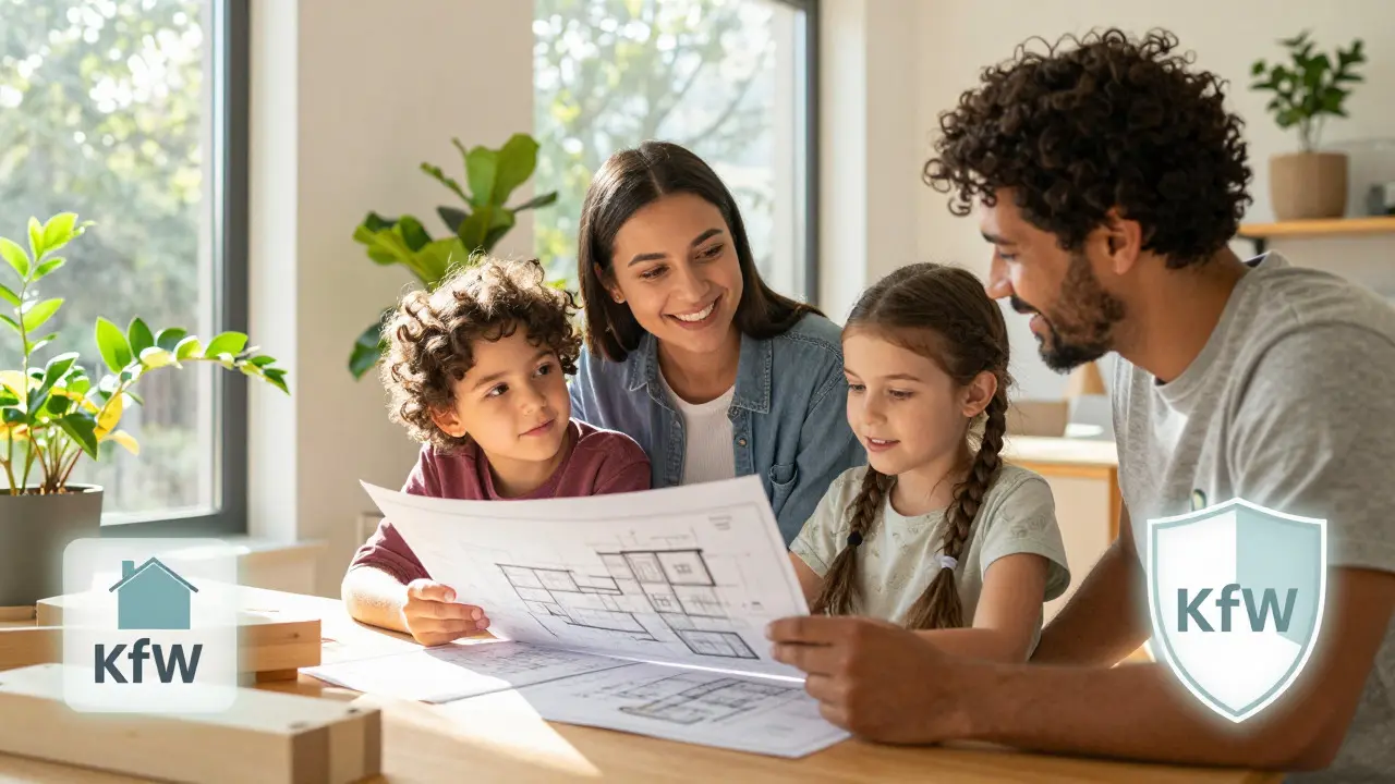 Familie plant energieeffizientes Zuhause mit staatlicher Förderung