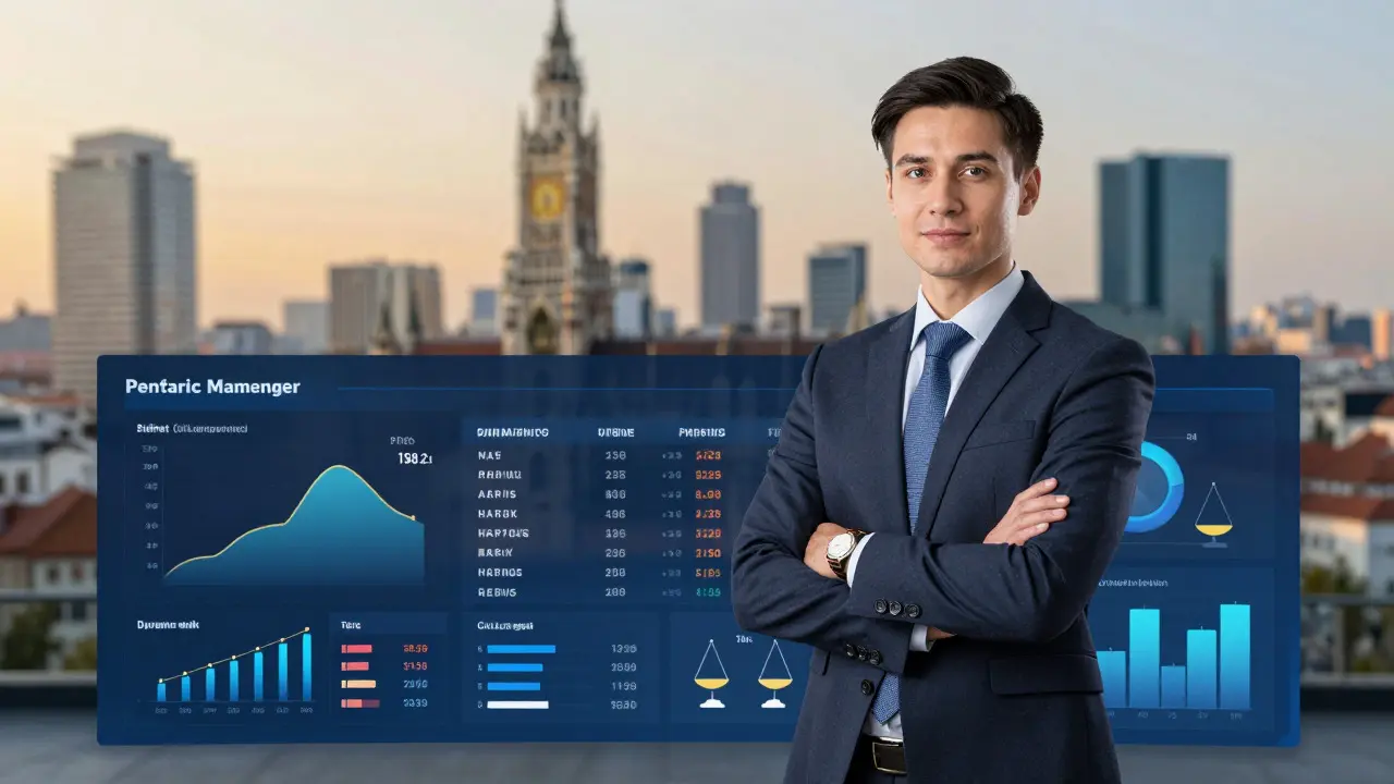 Immobilienmanager analysiert transparente Mietdaten an einem digitalen Dashboard
