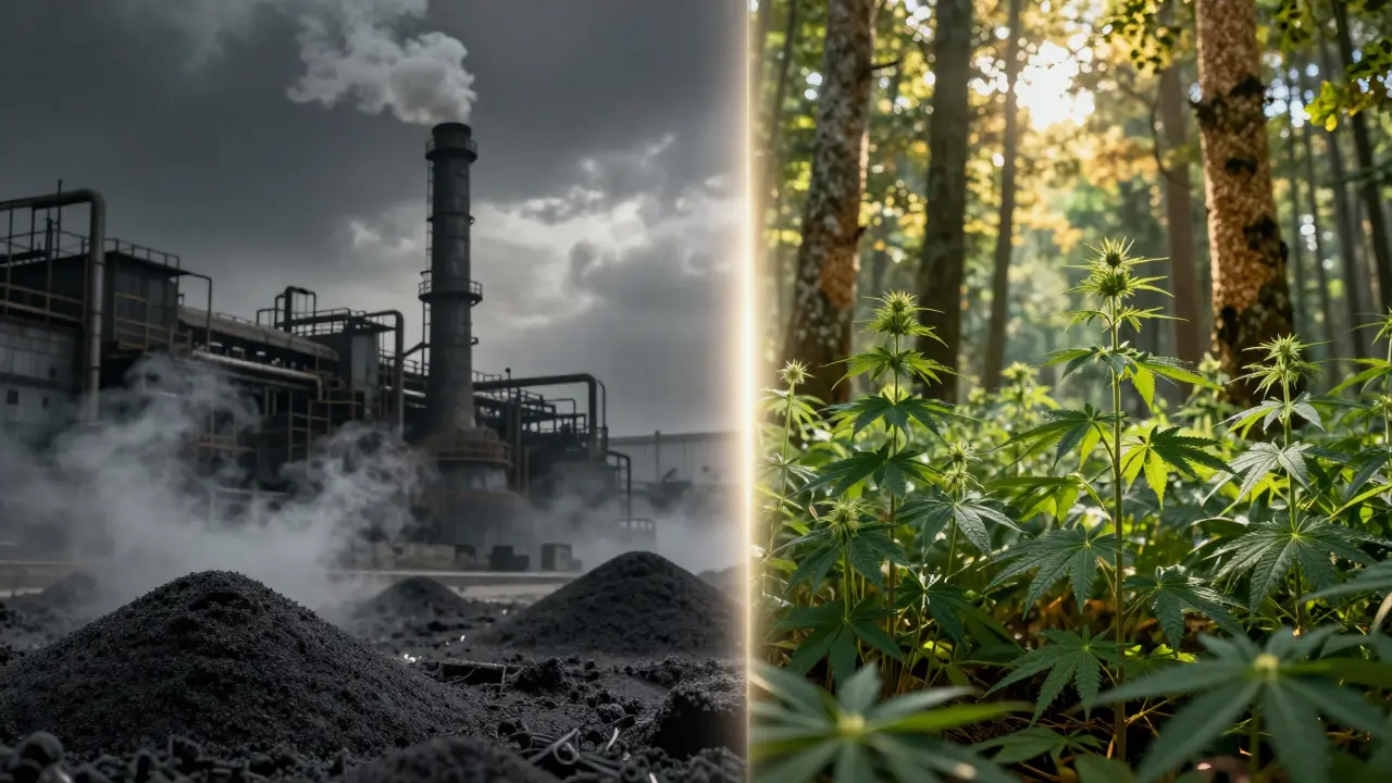 Kontrast zwischen industrieller Produktion und nachhaltigen Rohstoffen für Dämmung