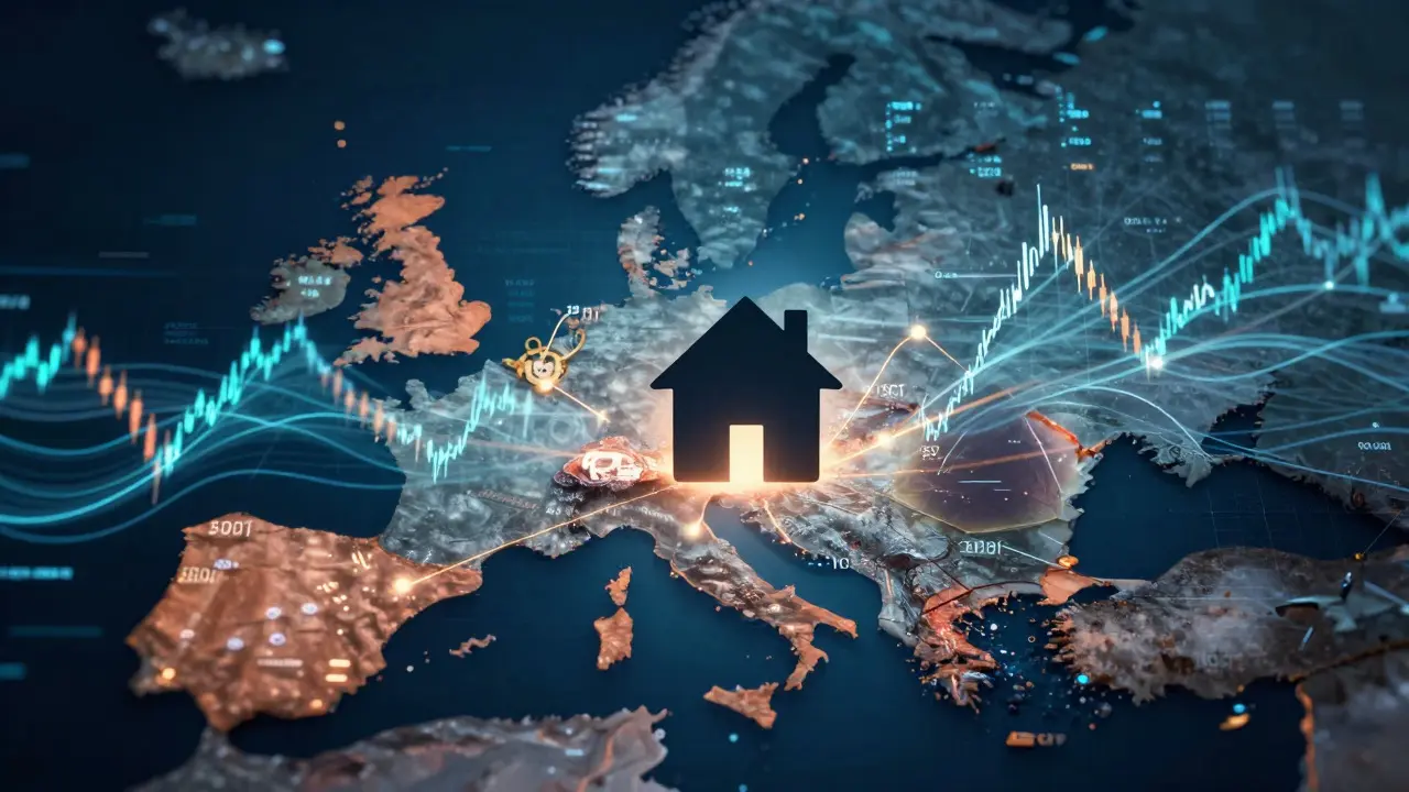 Konzeptionelle Karte Europas mit Finanzströmen zwischen Deutschland und Südeuropa