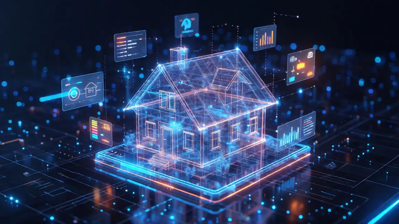 Digitale Visualisierung eines Hausmodells mit Datenpunkten
