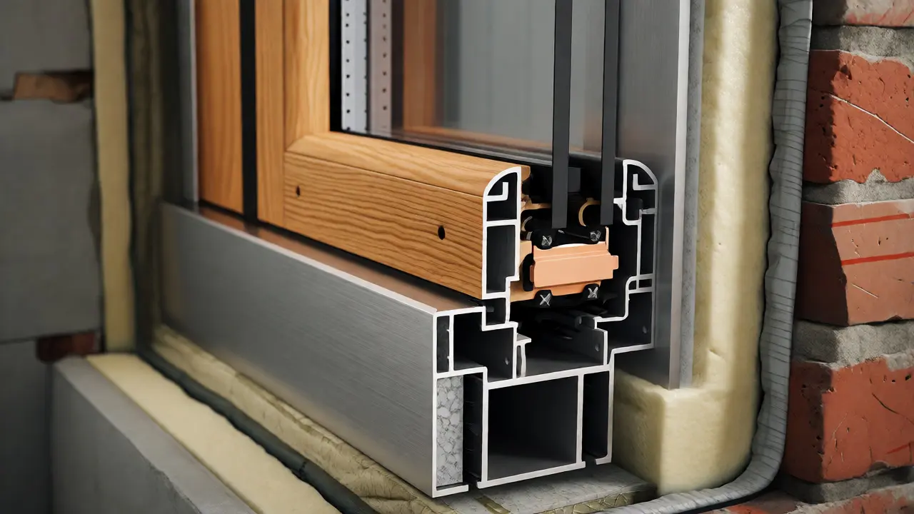Querschnitt eines Holz-Alu-Fensters mit thermischer Trennung