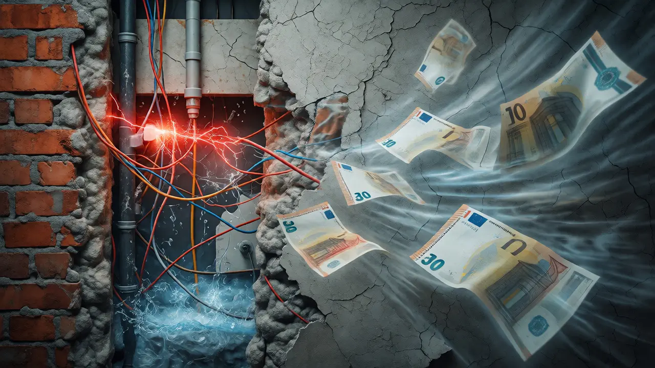 Konzeptuelle Darstellung versteckter Kosten durch Baumängel