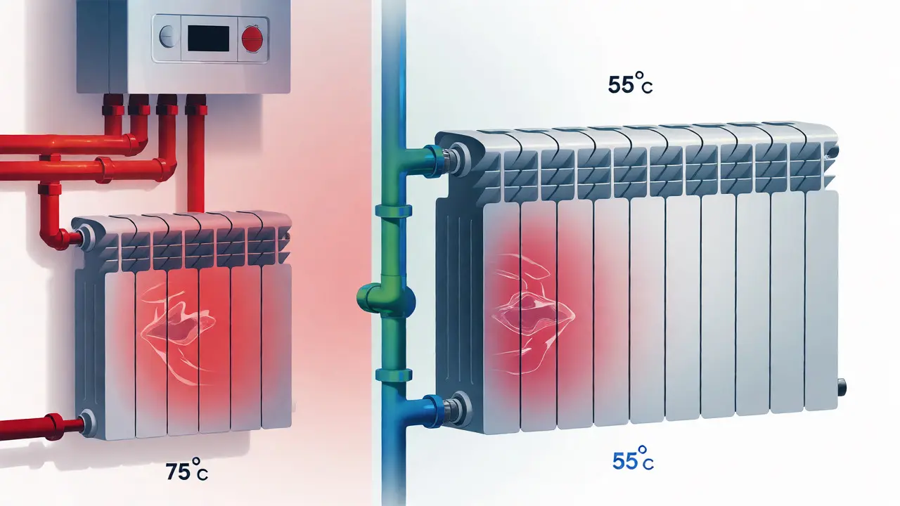 Vergleich von Heizkörpern für hohe und niedrige Vorlauftemperaturen