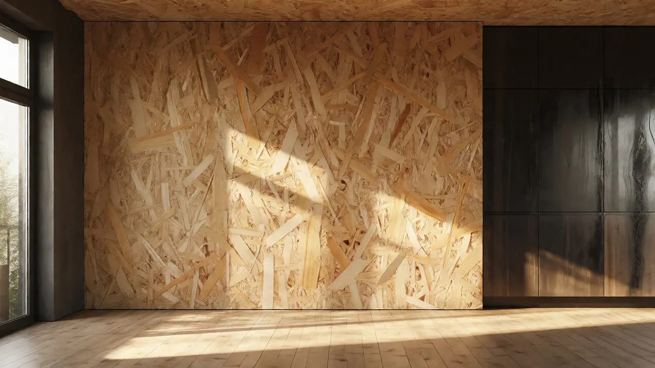 Wohnzimmer mit dekorativer OSB-Wandverkleidung